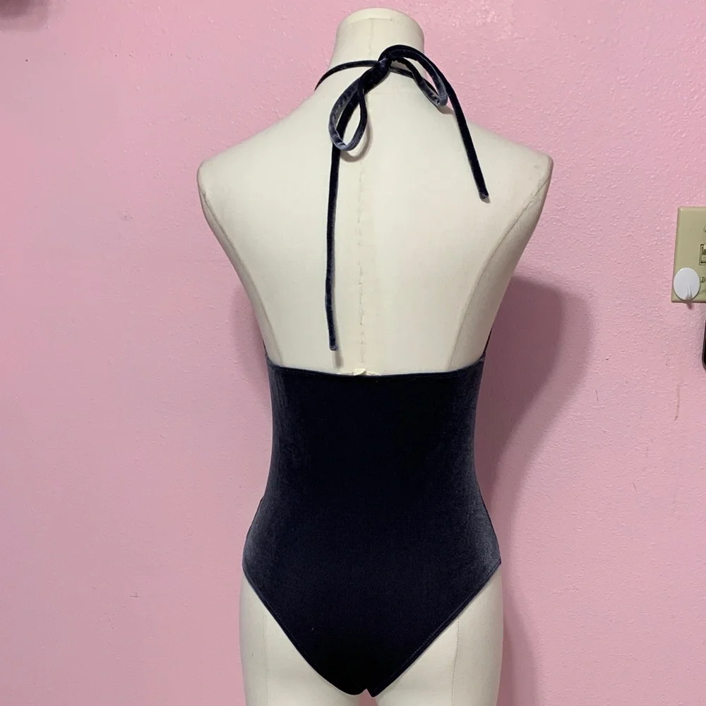 LA HEARTS Blue Velvet Halter Bodysuit XS - Picture 7 of 7
